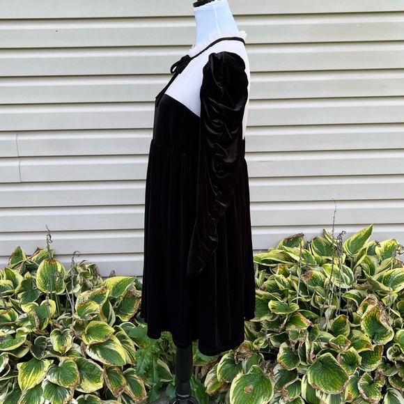 NWT Chelsea & Violet Long Shirred Sleeve Illusion Mesh Ruffle Black Velvet Dress - Picture 7 of 9